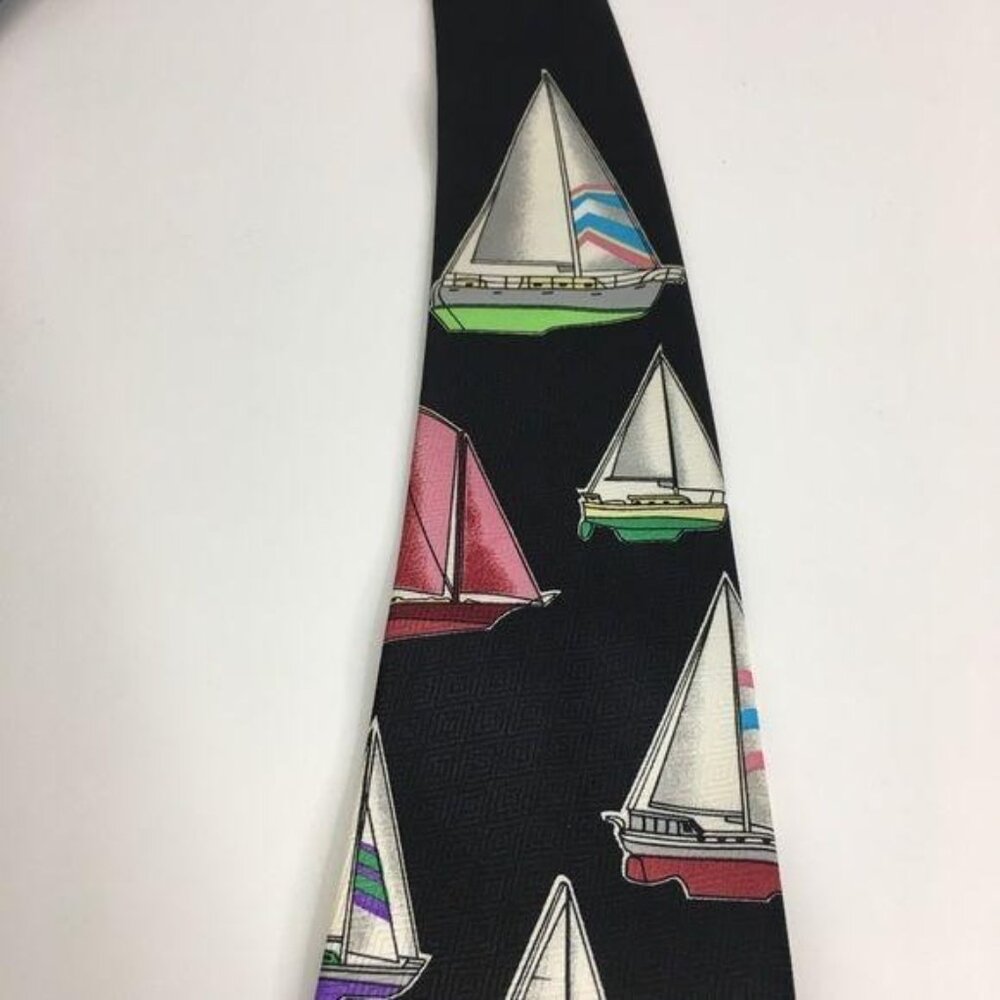 Umo Lorenzo Mens ITALIAN SILK Necktie Black Blue ESTATE Preppy OLD MONEY Sailing - Picture 3 of 7
